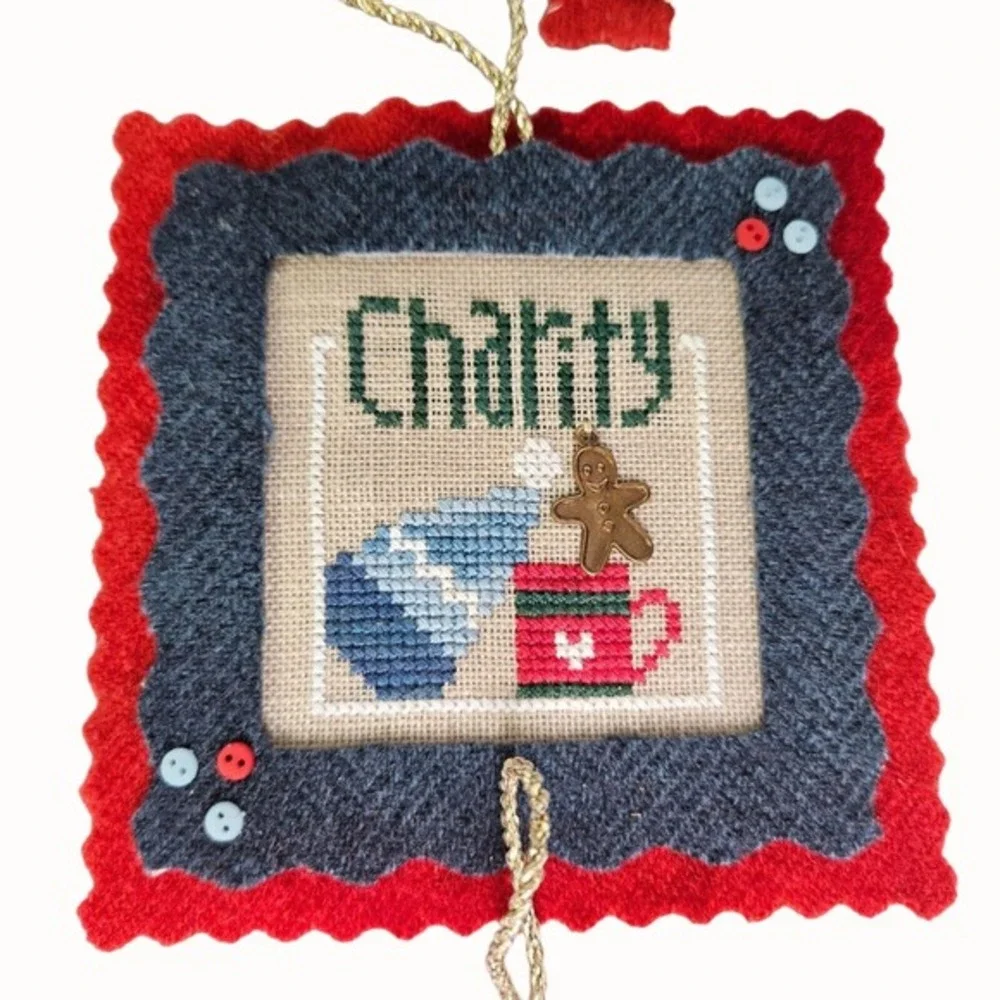 Christmas Cross Stitch Set of 7 Ornaments COMPLETED Lizzie Kate Blessings Charms
